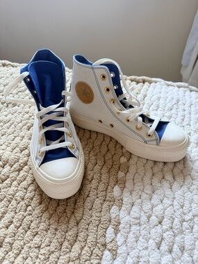 Converse White and Blue High-Top Platform Sneakers - Women's